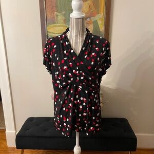 Black Red and White Wrap-Style Women's Top